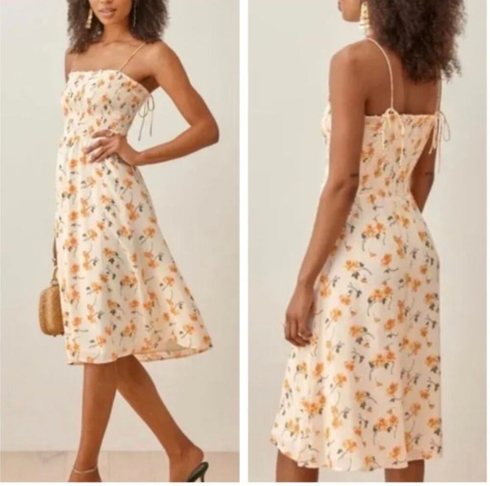 Reformation Sable Midi Dress - Limo Orange Cream Floral S
